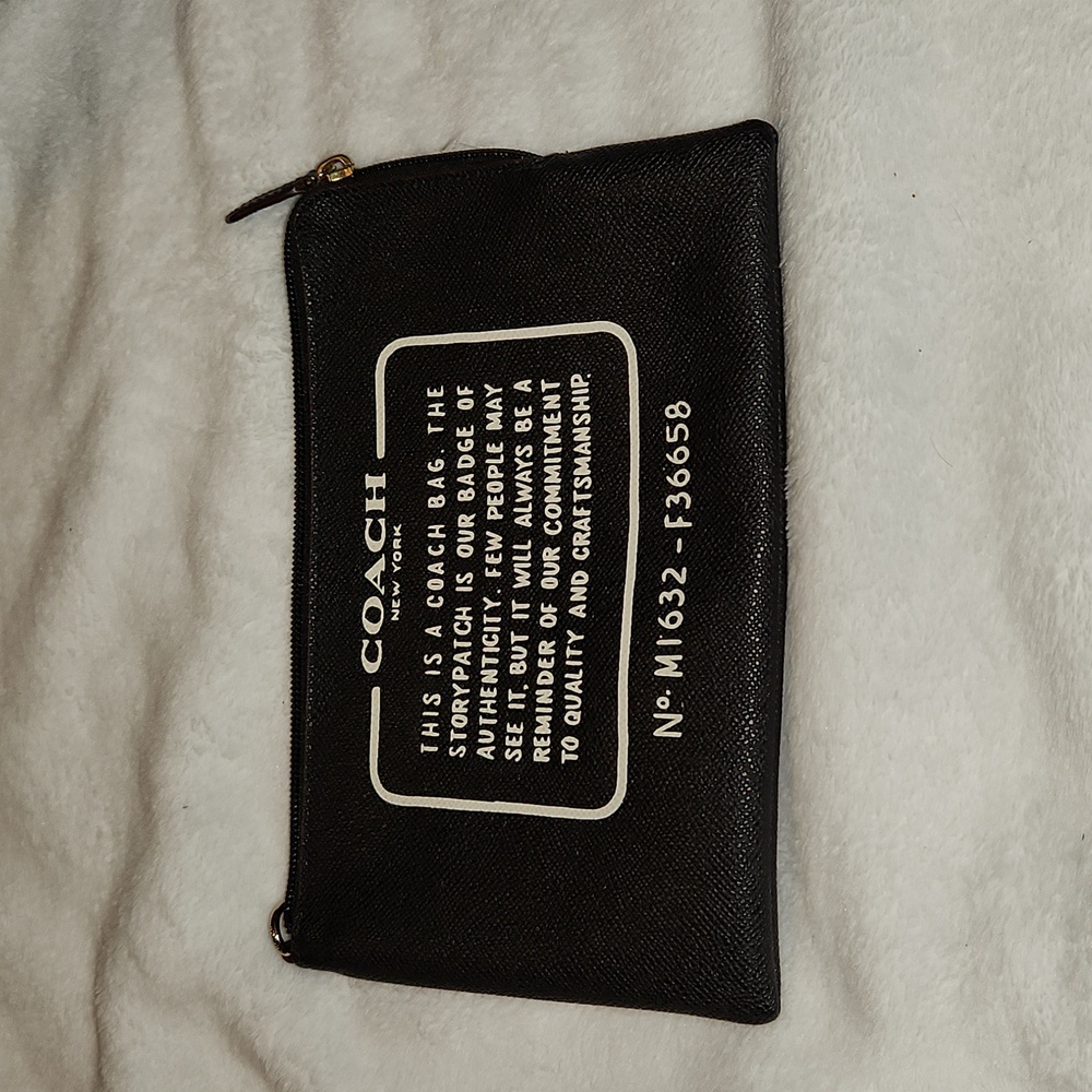 Coach Black Zip Pouch with White Text